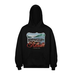 Rhude Black Hoodie with Mountain Graphic
